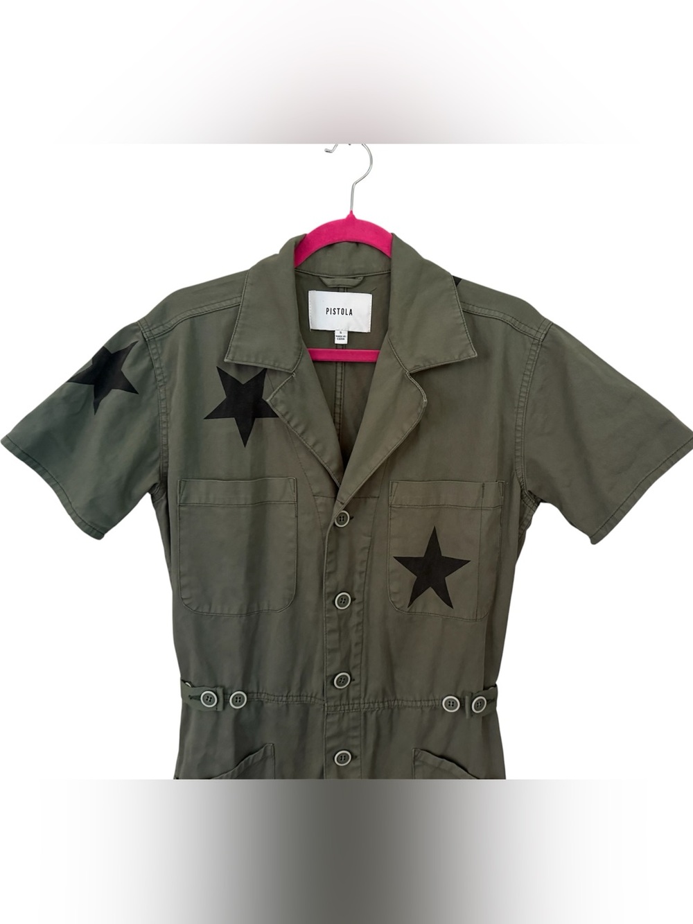 Pistola Grover Jumpsuit Royal Honor Olive Green with Black Stars Size Small - Picture 9 of 13